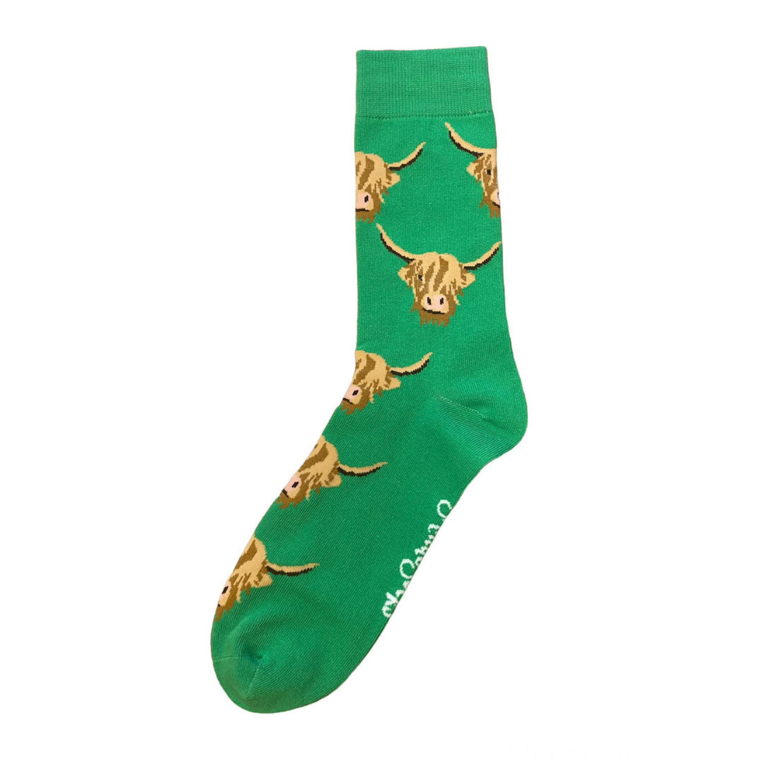 The Shuttle Socks Mens Highland Cow Socks in Green#Green