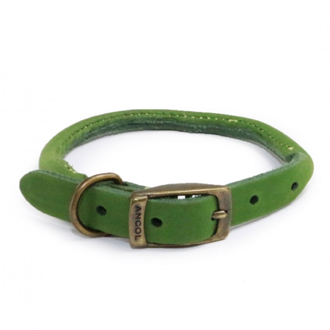 The Ancol Timberwolf Leather Round Collar in Green#Green