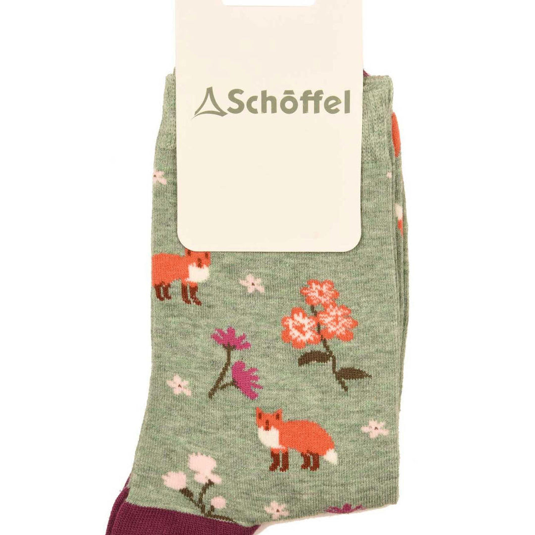 The Schoffel Ladies Single Cotton Socks in Green Print#Green Print
