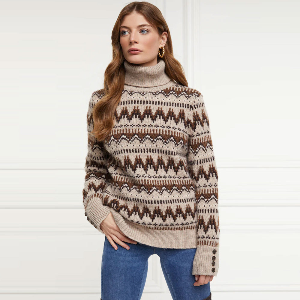 The Holland Cooper Ladies Heritage Fairisle Knit in Light Brown#Light Brown