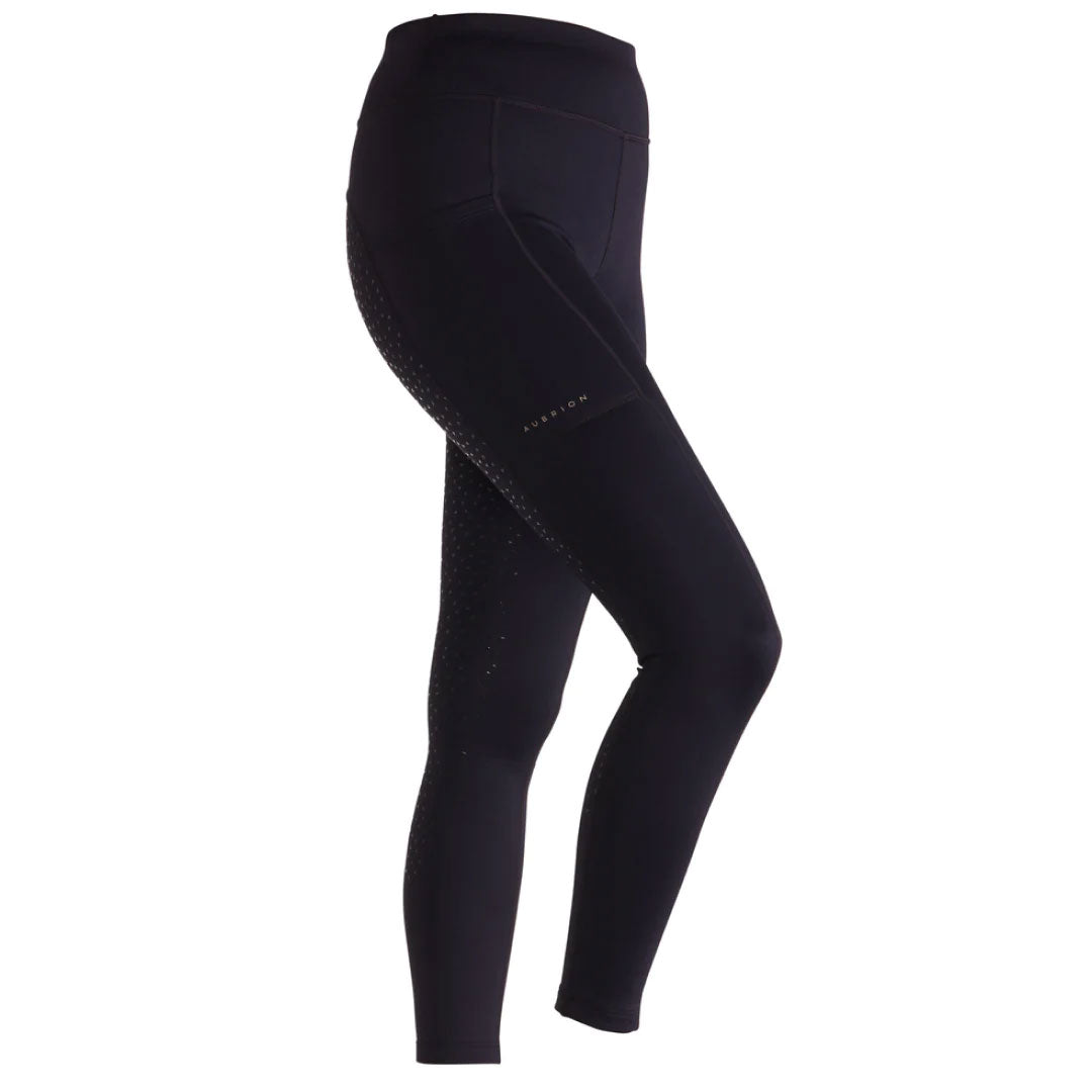 The Aubrion Ladies Shield Winter Riding Tights in Black#Black