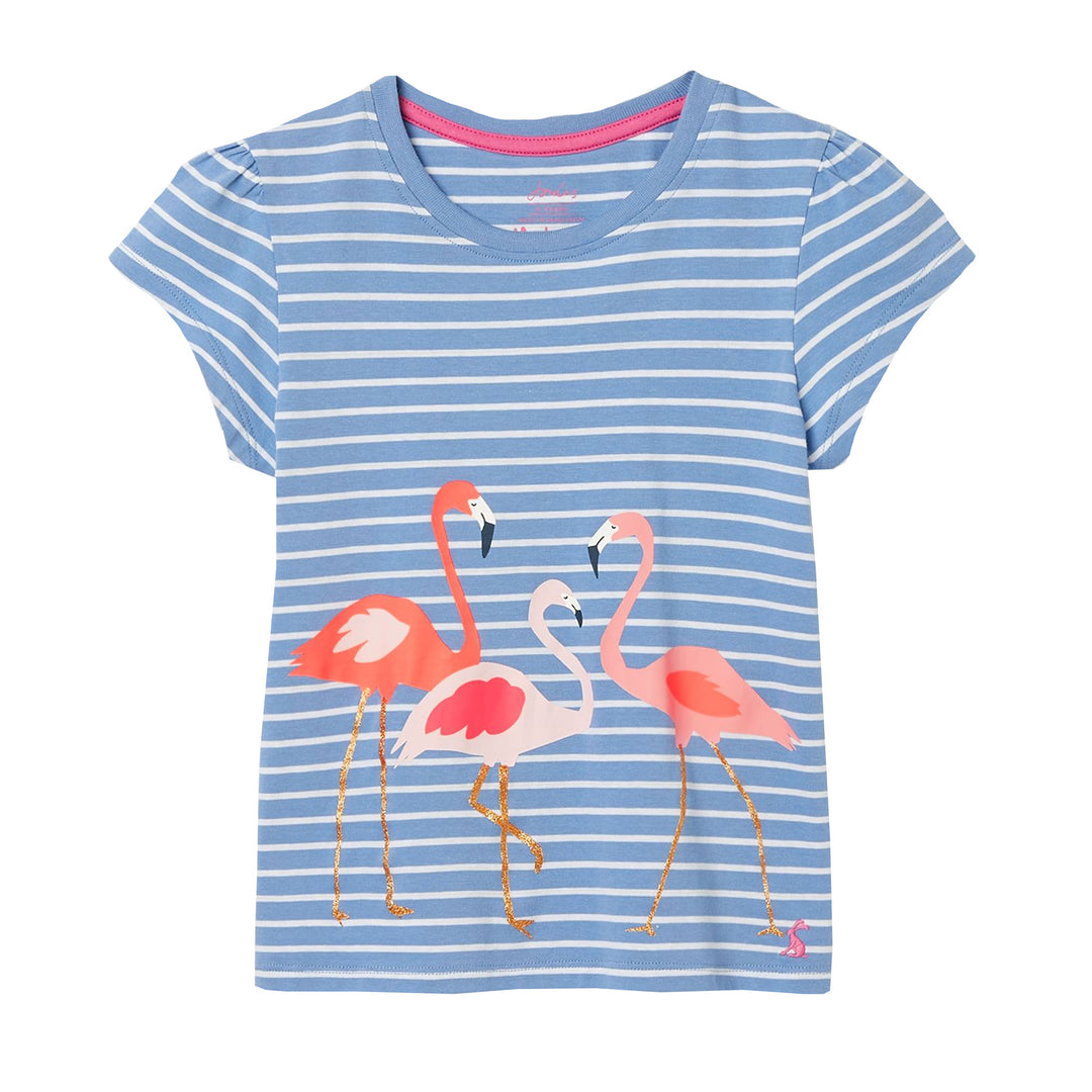 The Joules Girls Pixie Screenprint T-Shirt in Blue Stripe#Blue Stripe