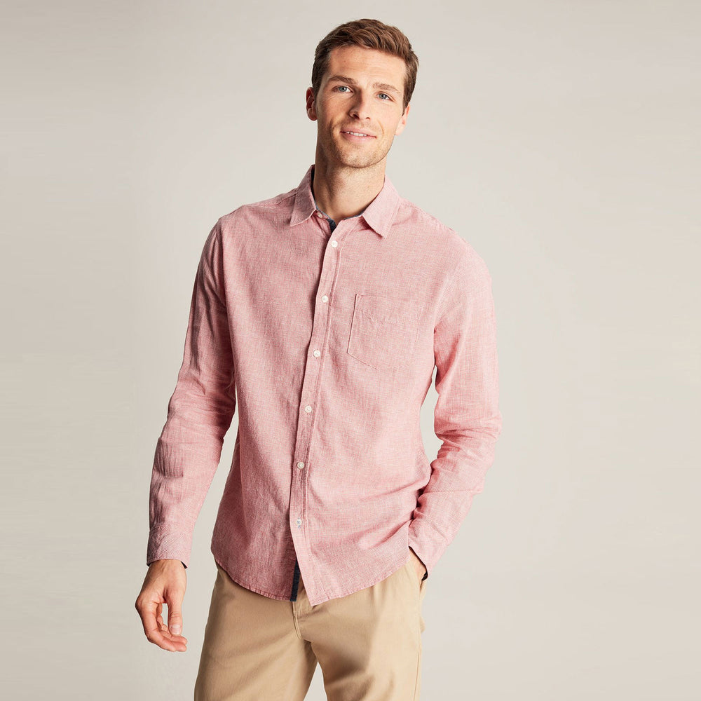 The Joules Mens Tilford Linen Shirt in Pink Print#Pink Print