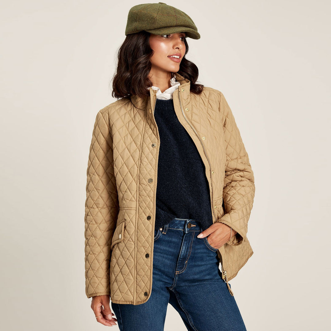 The Joules Ladies Allendale Diamond Quilted Jacket in Tan#Tan