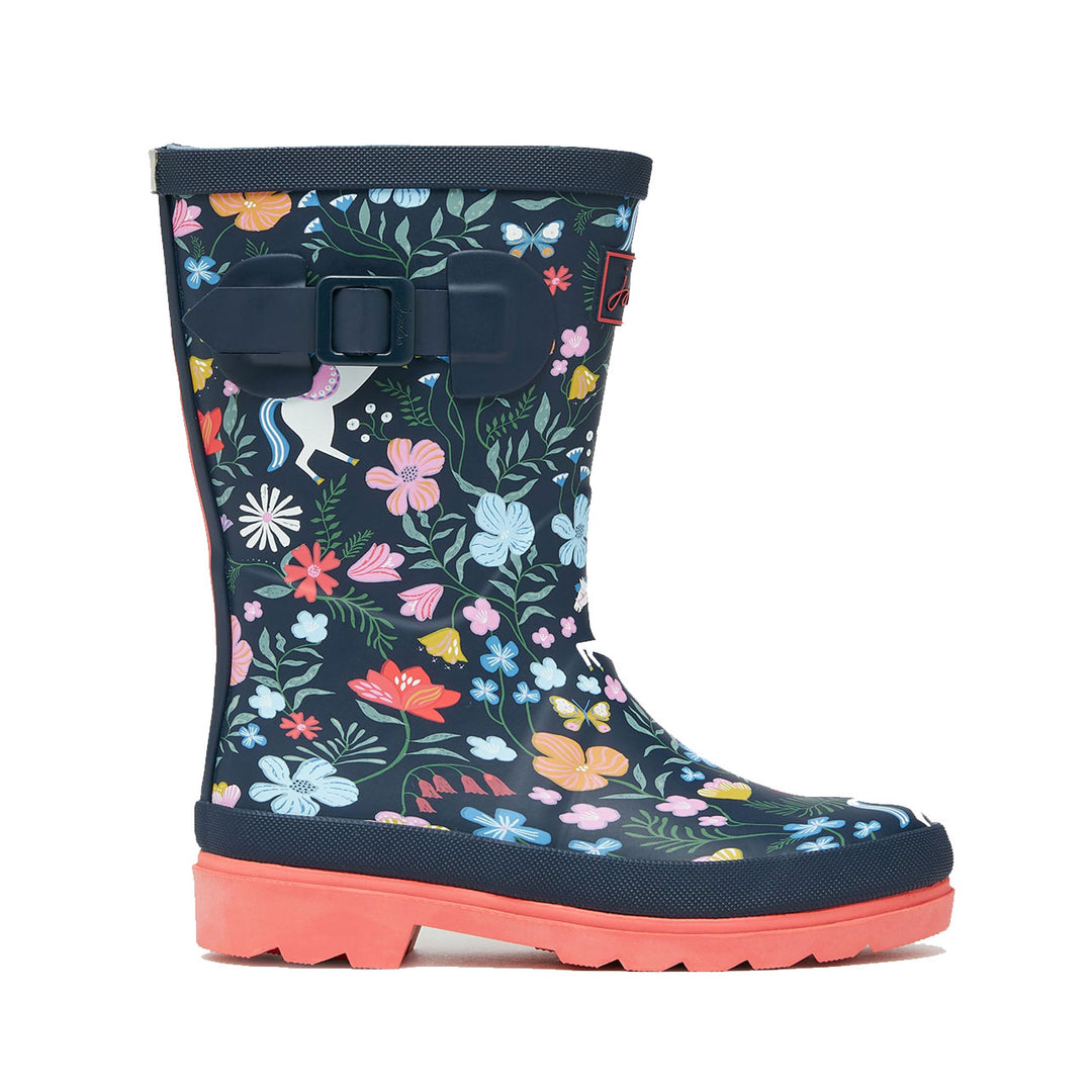 Joules Girls Welly Print - Navy Horse