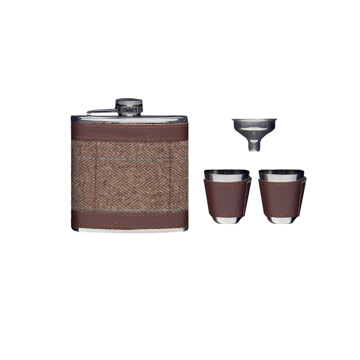 Hip Flask 2 Cups Set Tweed