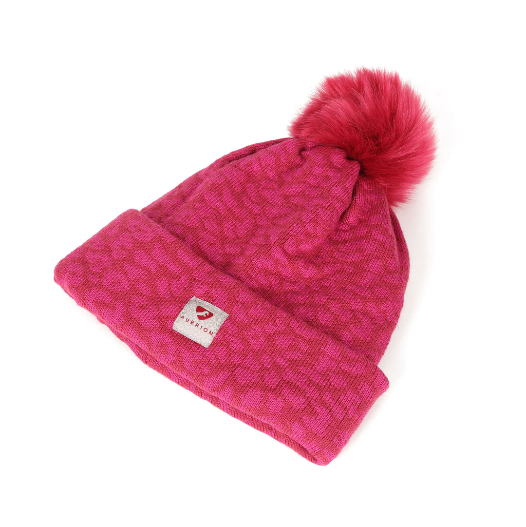 The Aubrion Fleece Lined Bobble Hat in Dark Pink#Dark Pink