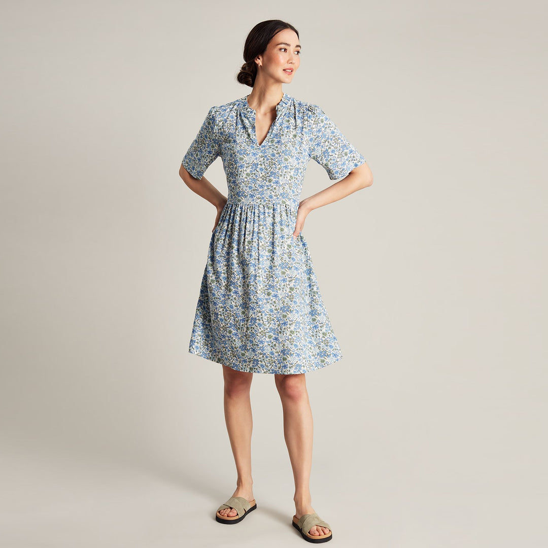The Joules Ladies Lotty Frill Dress in Blue#Blue