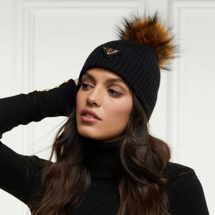 The Holland Cooper Ladies Burghley Bobble Hat in Black#Black