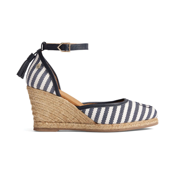 The Fairfax & Favor Ladies Limited Edition Monaco Wedge Navy Stripe in Navy Stripe#Navy Stripe
