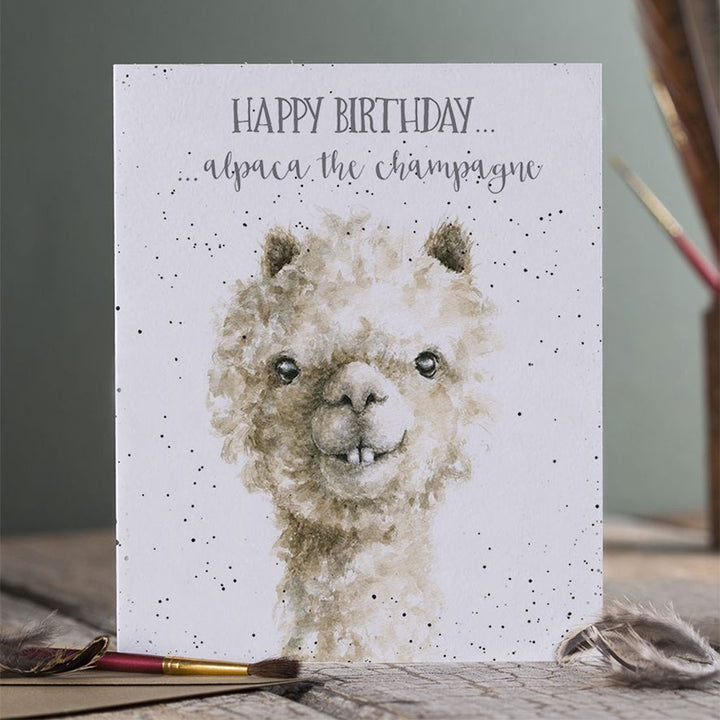 Wrendale Alpaca Champagne Greetings Card
