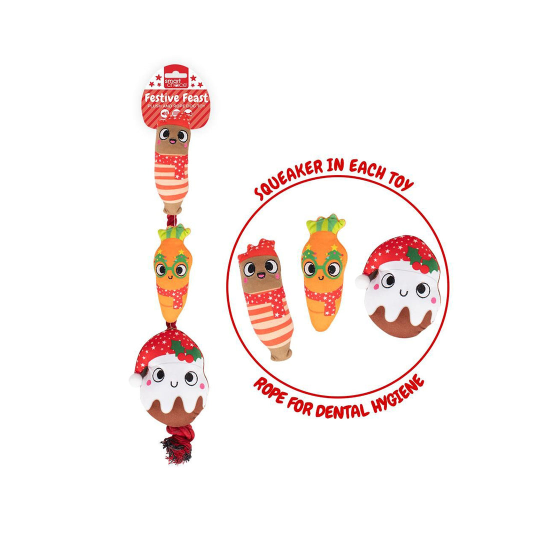 Smart Choice Festive Dinner Plush & Rope Dog Toy