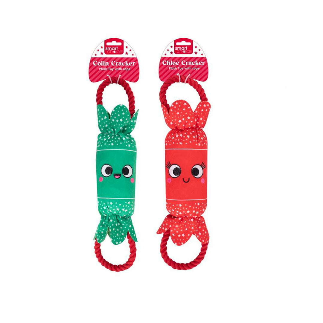 Smart Choice Squeaky Plush & Rope Cracker Dog Toy