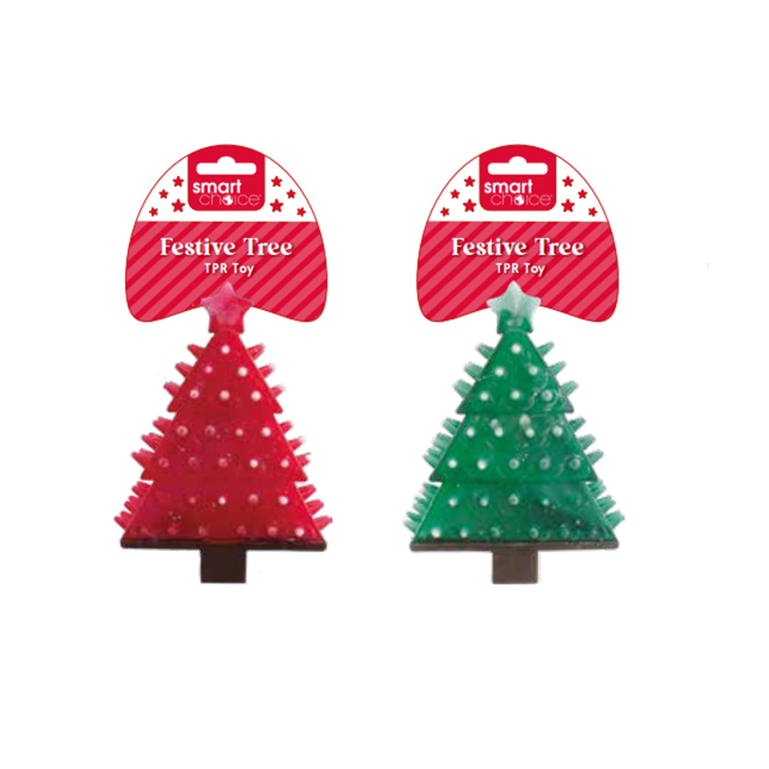 Smart Choice Squeaky Festive Rubber Tree Dog Toy