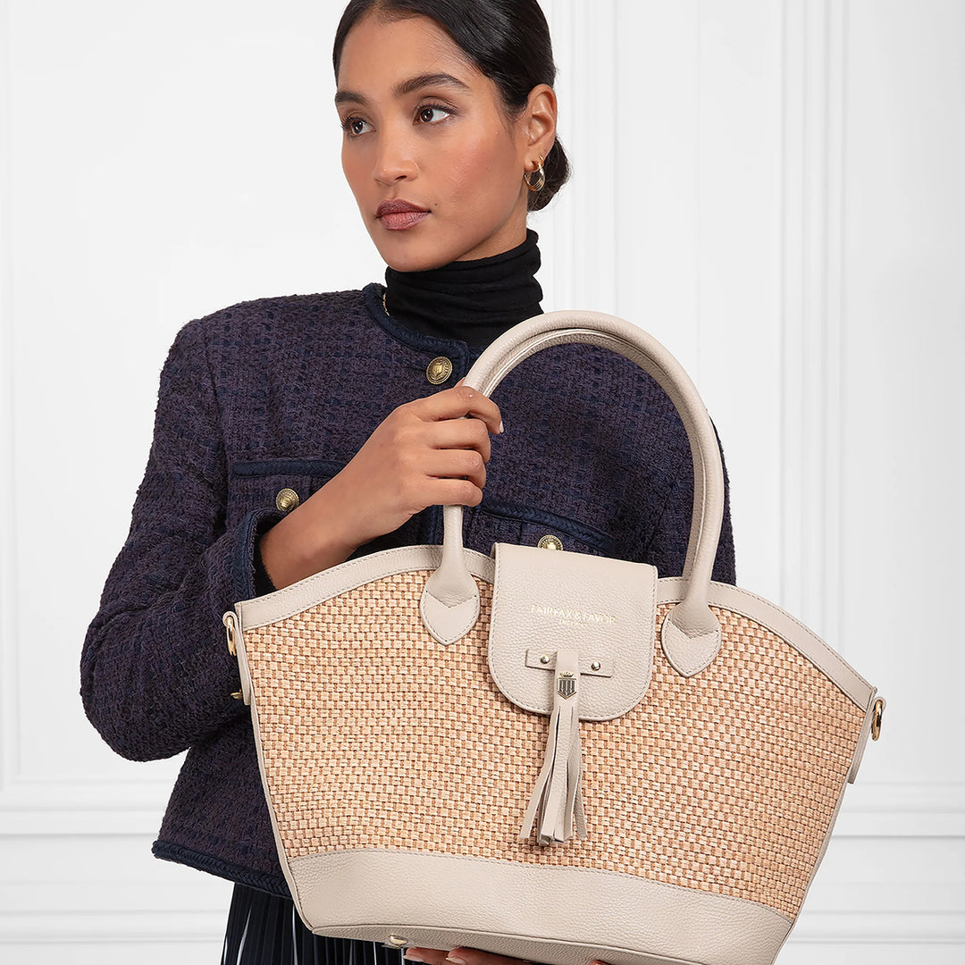 Fairfax & Favor Ladies Limited Edition Stone Leather Windsor Basket Bag