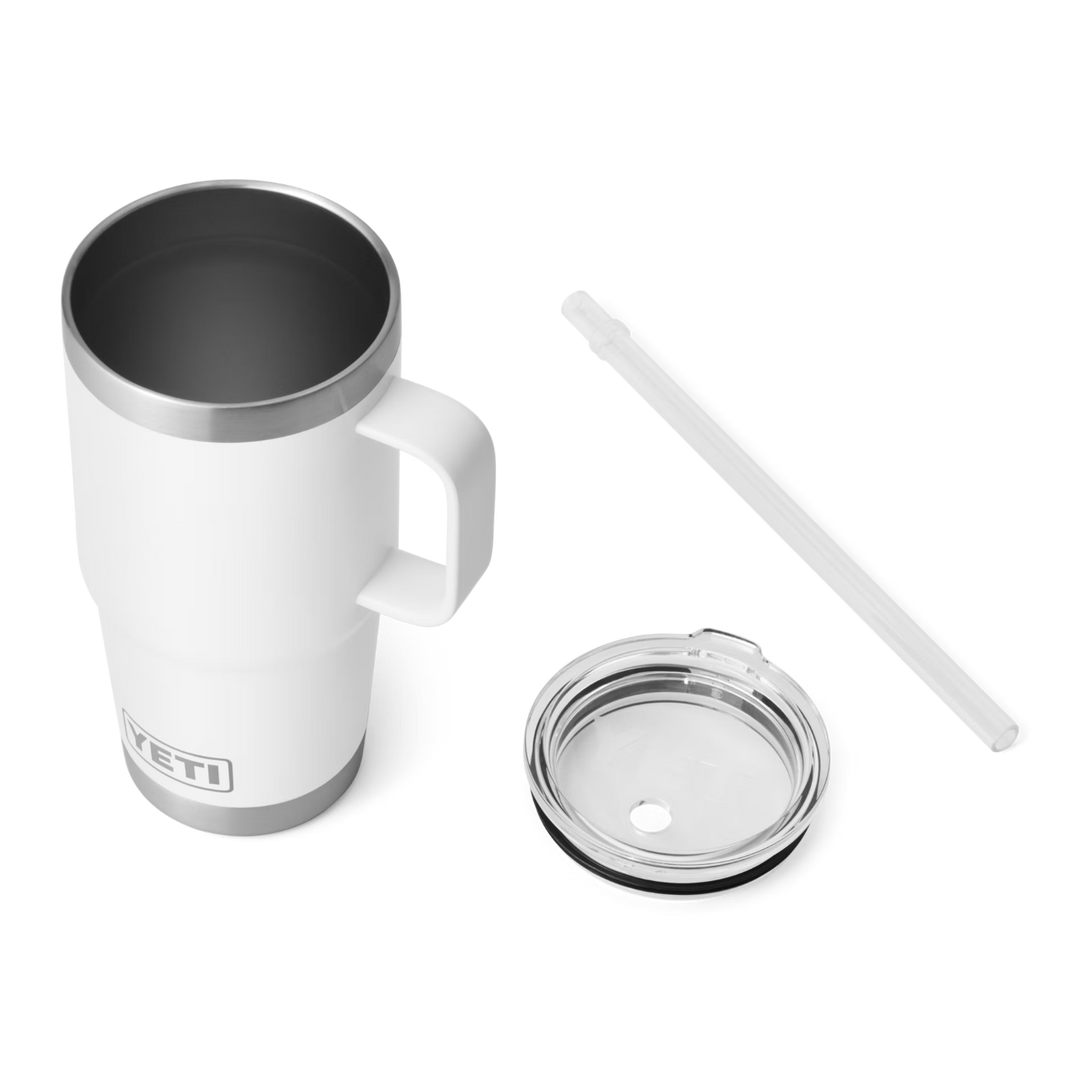 White YETI mug with lid and straw on a white background
