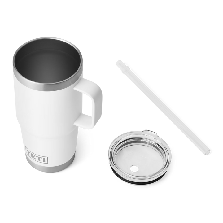 White YETI mug with lid and straw on a white background