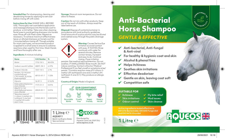 Aqueos Antibacterial Horse Shampoo