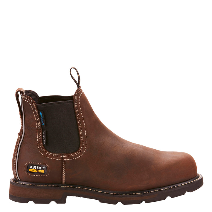 The Ariat Mens Chelsea Groundbreaker H20 Steel Toe Safety Work Boots in Dark Brown#Dark Brown