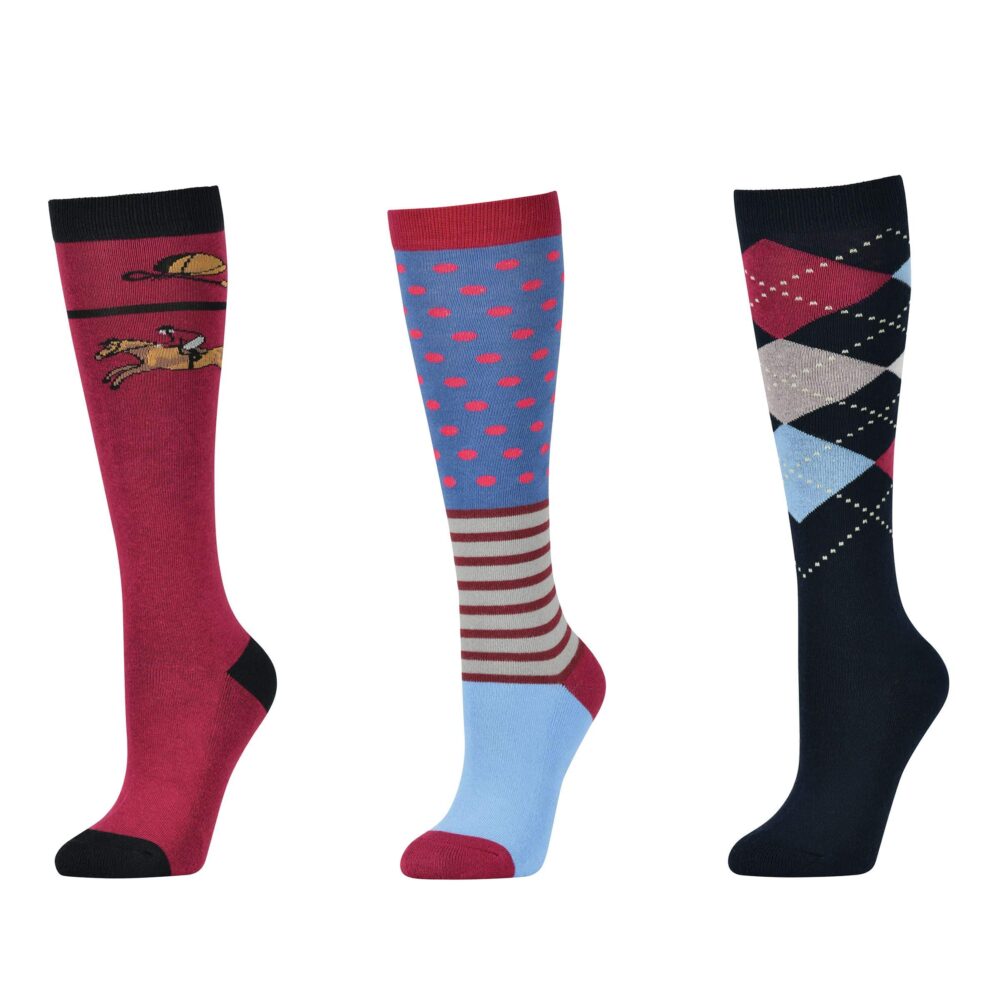 Dublin 3 Pack Socks Berry Rider#Burgundy