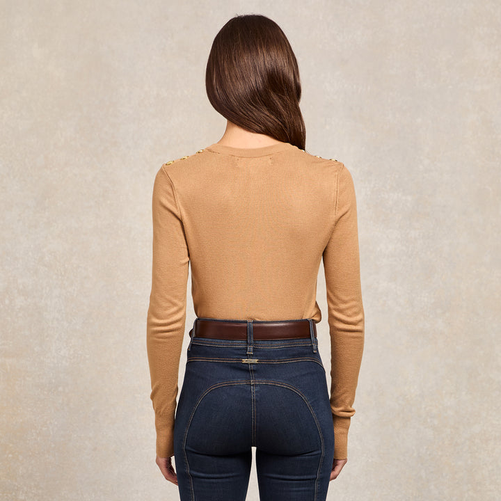 Holland Cooper Ladies Buttoned Knit Crew Neck