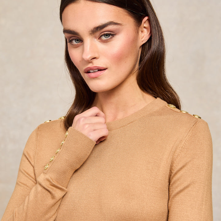 Holland Cooper Ladies Buttoned Knit Crew Neck