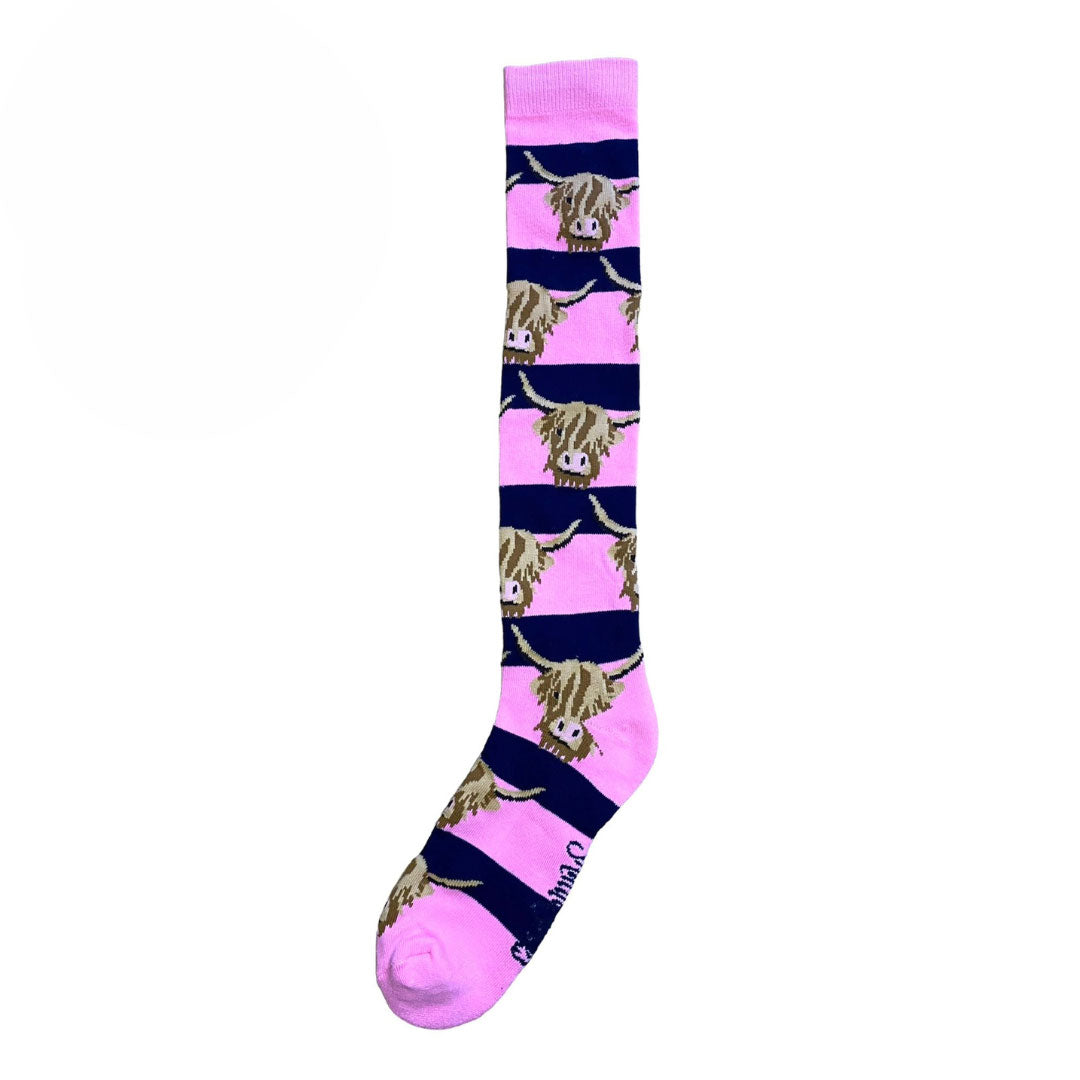 The Shuttle Socks Ladies Highland Cow Welly Socks in Pink#Pink