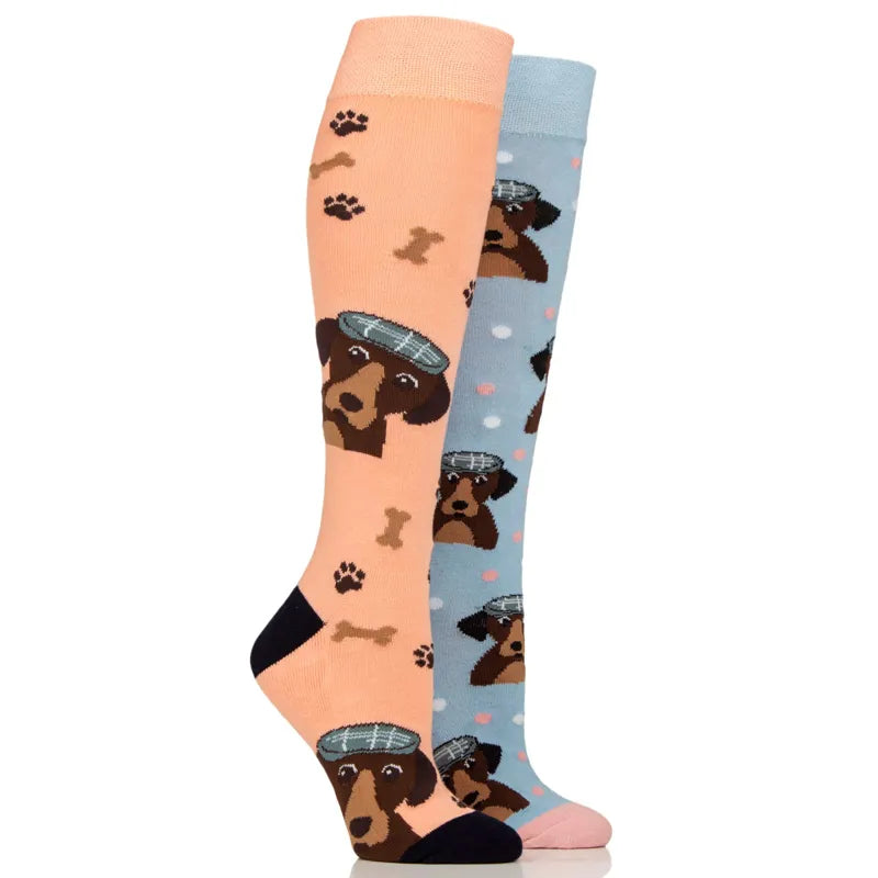 Wild Feet Ladies Dogs 2 Pack Knee High Socks