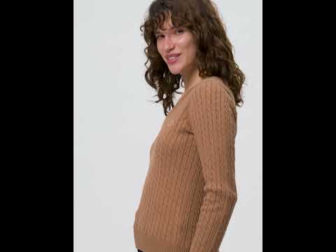 LeMieux Ladies Cora Cable V-Neck Knit Jumper - Caramel