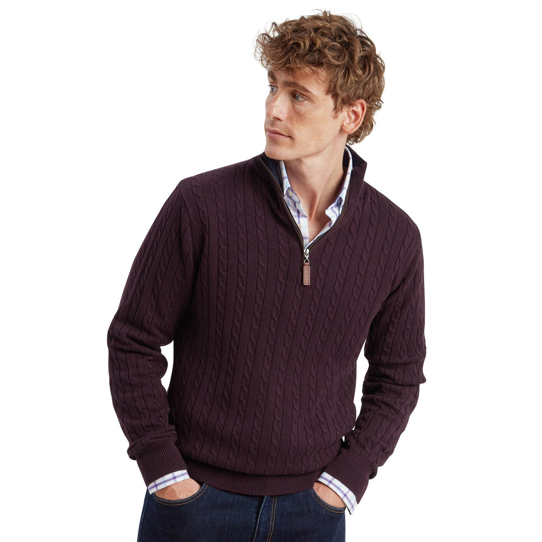 Schoffel Mens Calton Cotton Cashmere Cable 1/4 Zip Jumper