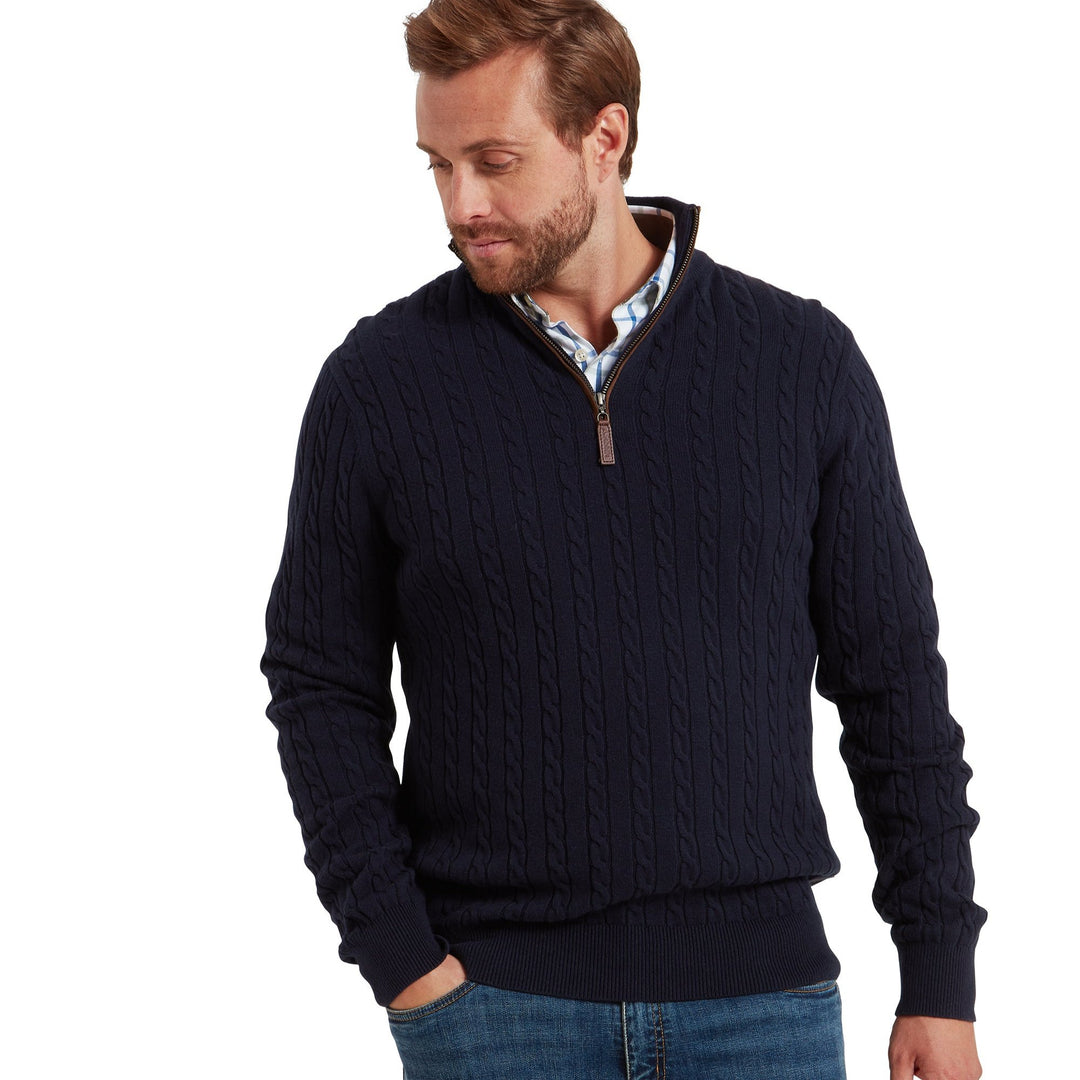 Schoffel Mens Calton Cotton Cashmere Cable 1/4 Zip Jumper