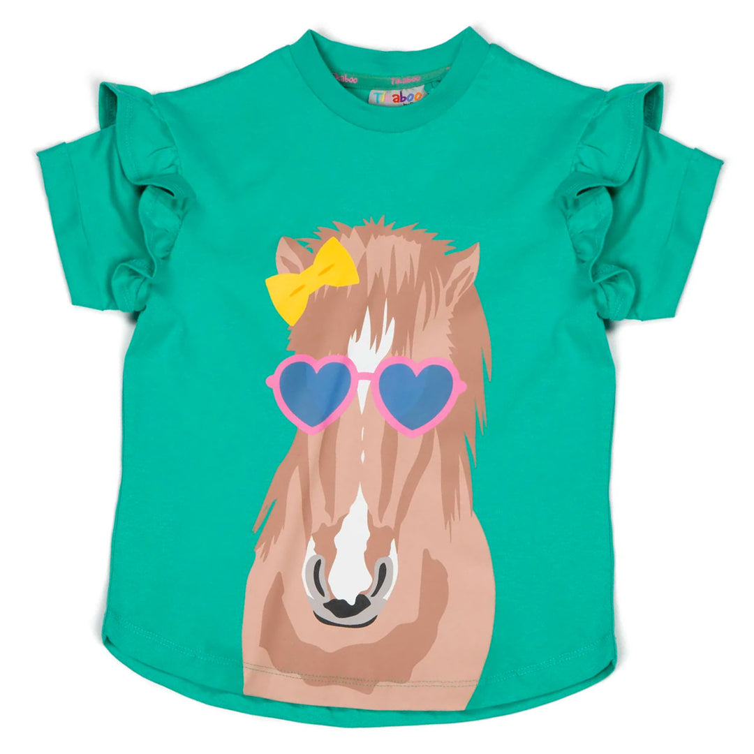 The Shires Tikaboo Horse Print Frill T-Shirt in Turquoise#Turquoise