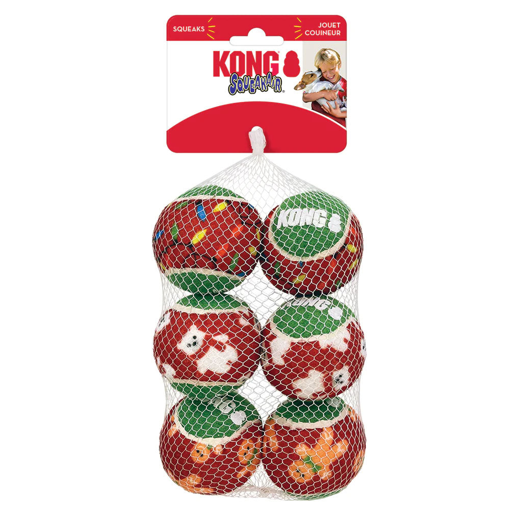KONG Christmas Holiday Squeak Small Air Balls 6 Pack Small