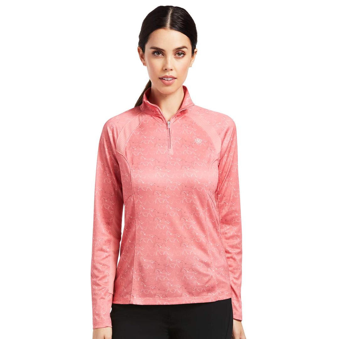 Ariat Ladies Sunstopper 1/4 Zip Baselayer in Pink Print#Pink Print