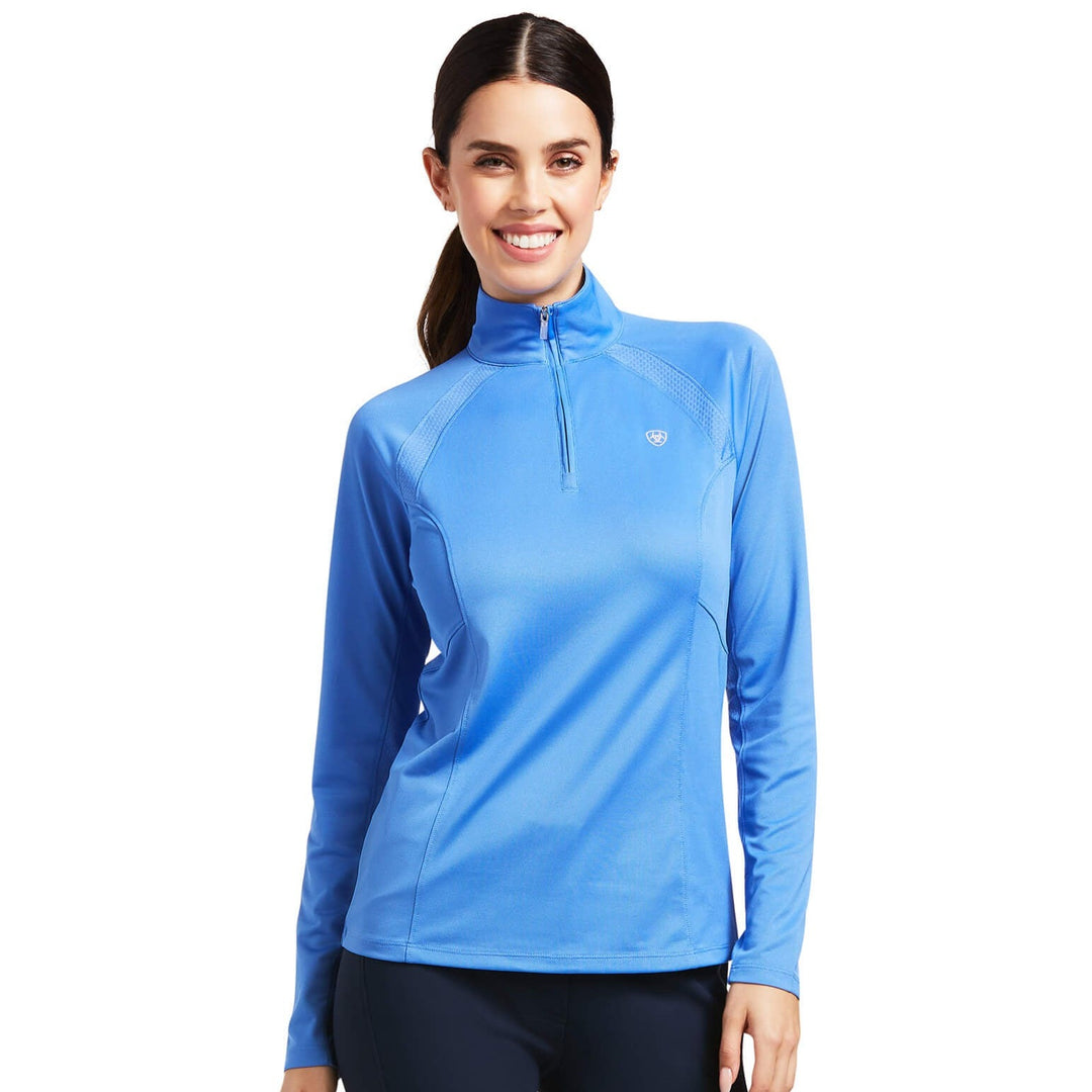 The Ariat Ladies Sunstopper 1/4 Zip Baselayer in Blue#Blue