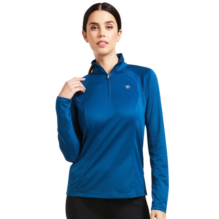 Ariat Ladies Sunstopper 1/4 Zip Baselayer in Royal Blue#Royal Blue