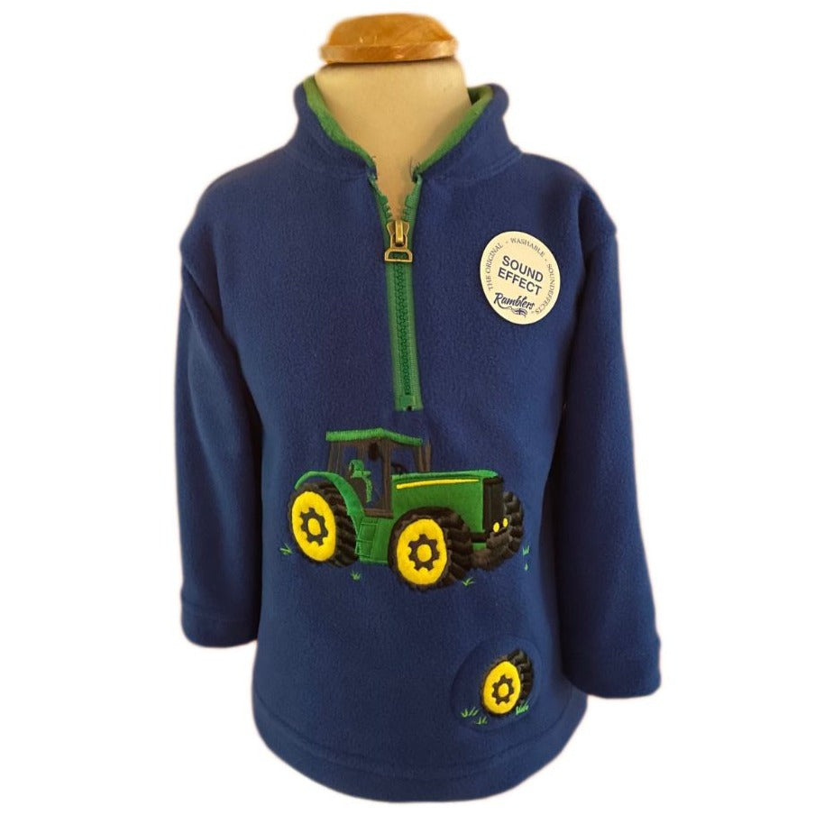The Ramblers Child's Big Green Tractor Sound Effect Zip Neck Fleece in Royal Blue#Royal Blue