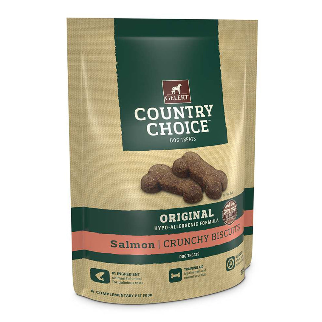 Gelert Country Choice Crunchy Biscuit Bone Dog Treats with Salmon 225g
