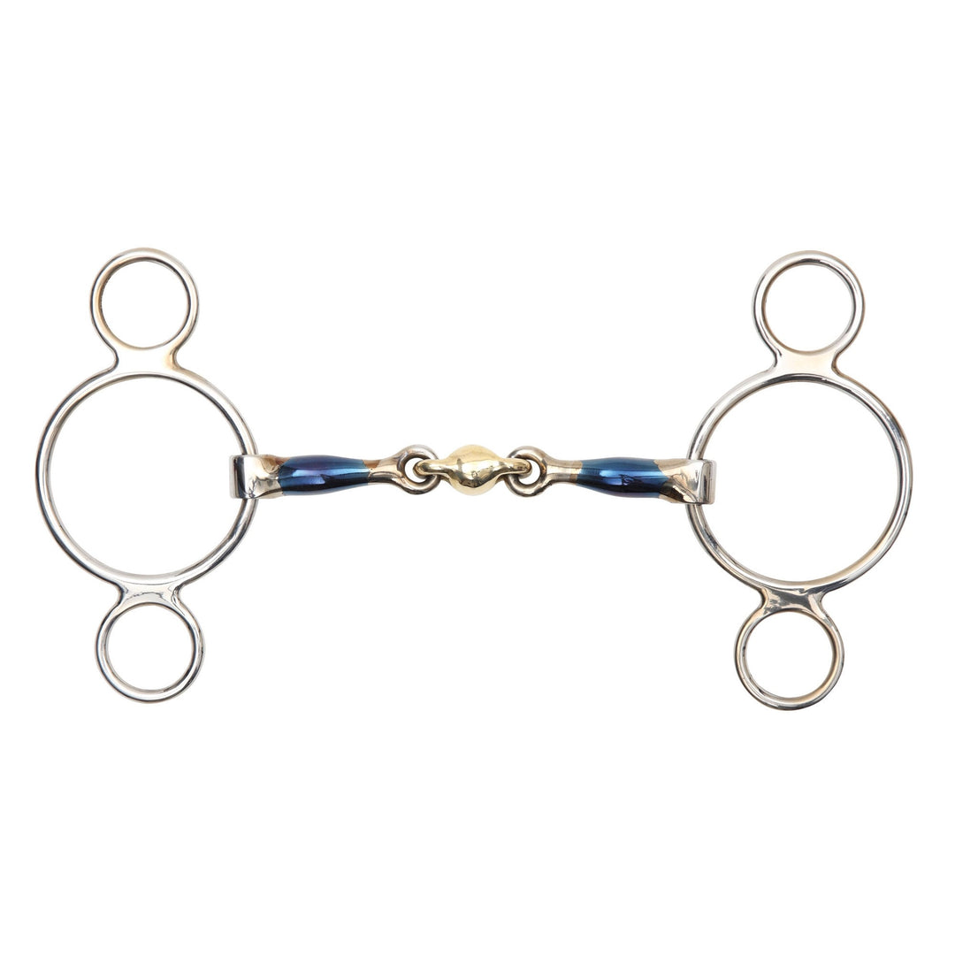 Shires Blue Alloy Two Ring Gag with Lozenge 5 inch