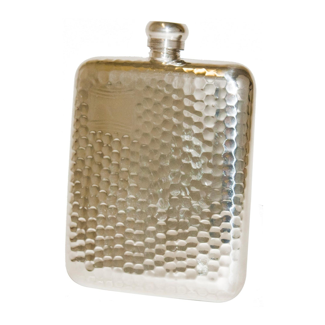 The Bisley Pewter Hip Flask 6oz Hammered in Silver#Silver