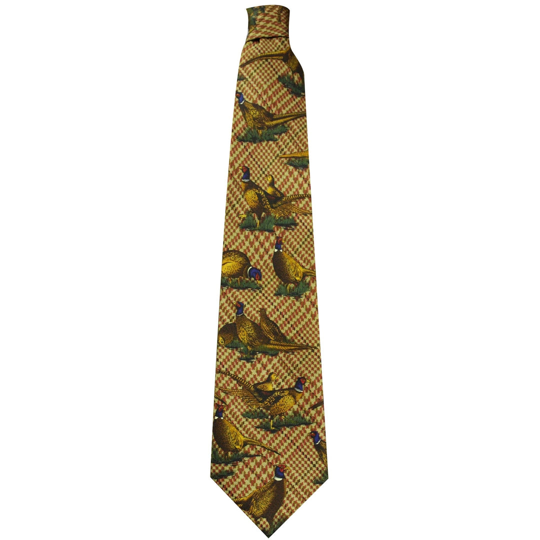 The Bisley Country Large Pheasant Silk Tie in Brown#Brown