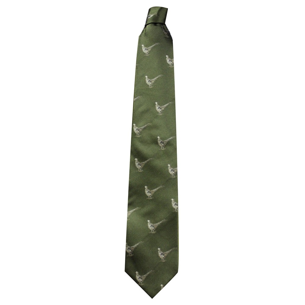 The Bisley Country Pheasant Silk Tie in Green#Green