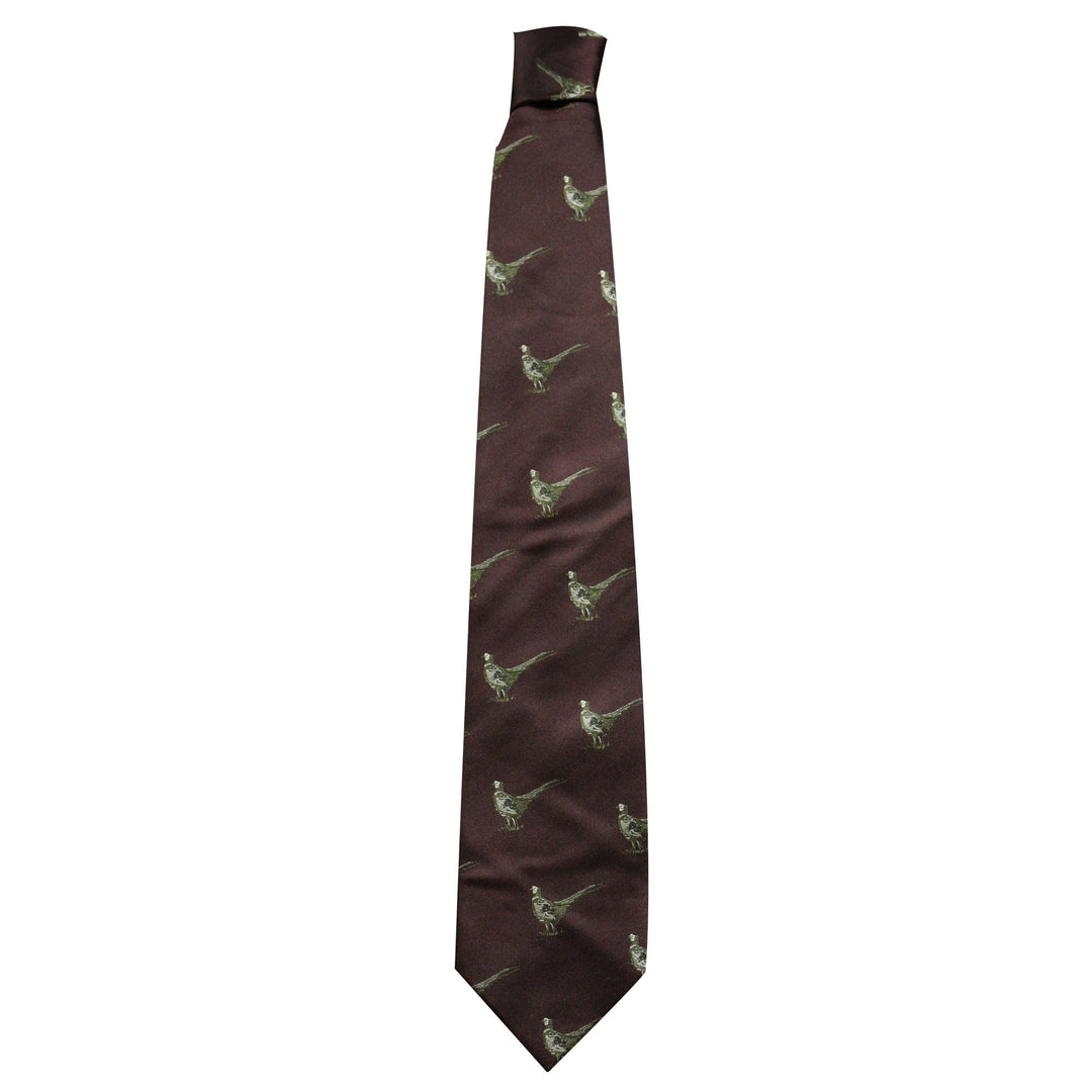 The Bisley Country Pheasant Silk Tie in Burgundy#Burgundy