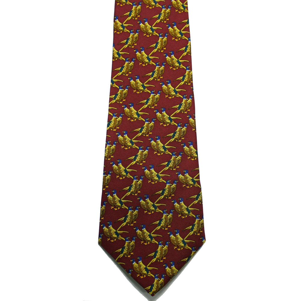 The Bisley Country Solid Pheasant Silk Tie in Red#Red