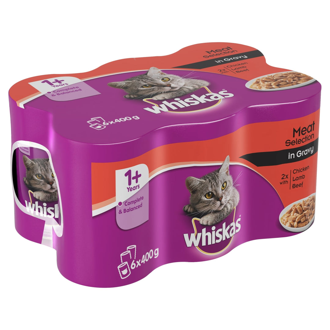 Whiskas 1+ Meaty Selection in Gravy Adult Cat Food (6x390g Tins) 6 x 390g
