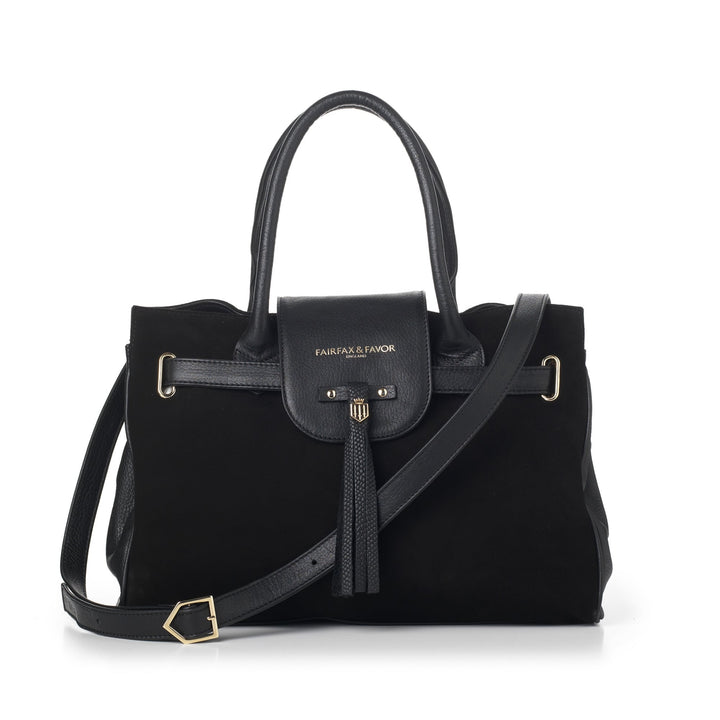 The Fairfax & Favor Ladies Windsor Suede Handbag in Black#Black