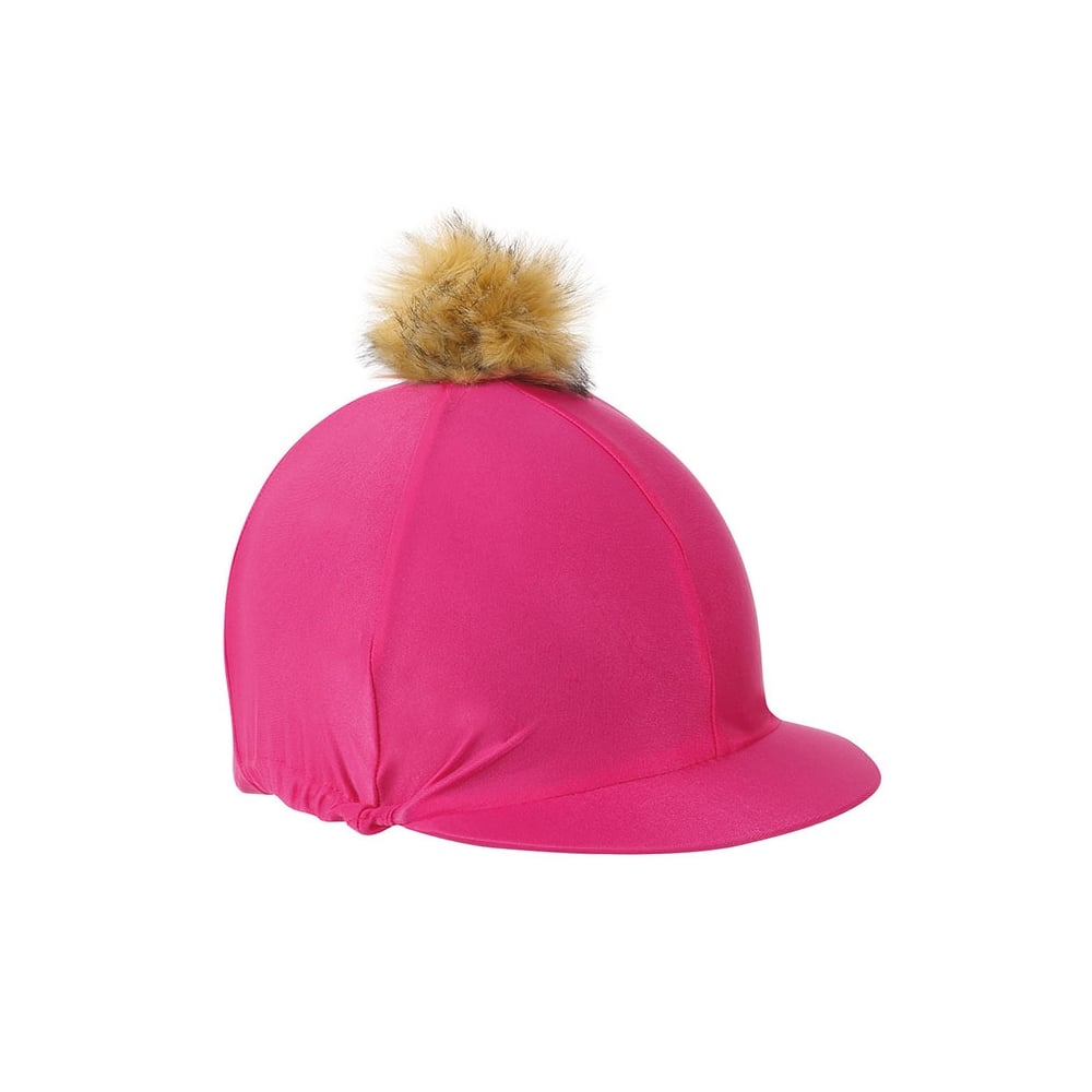 Shires Hat Cover with Faux Fur Pom Pom in Pink#Pink