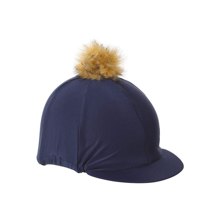 The Shires Hat Cover with Faux Fur Pom Pom in Navy#Navy