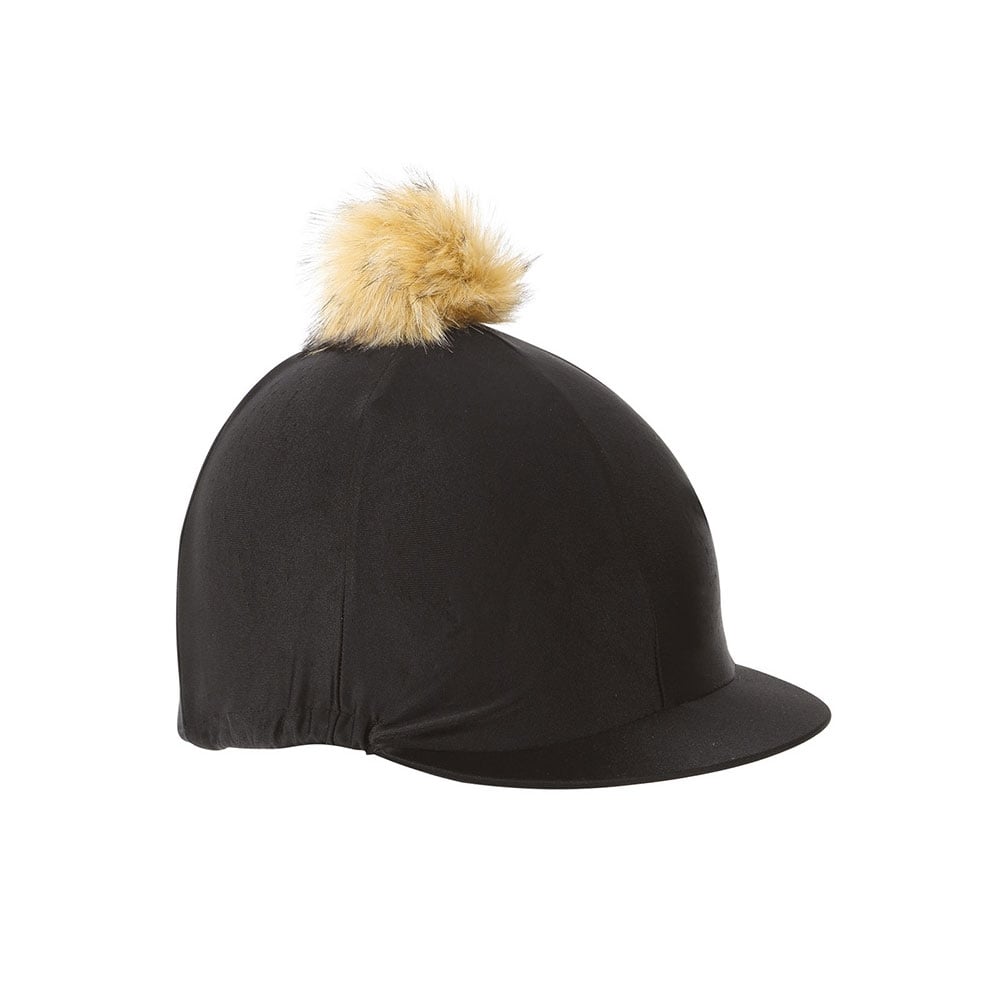The Shires Hat Cover with Faux Fur Pom Pom in Black#Black