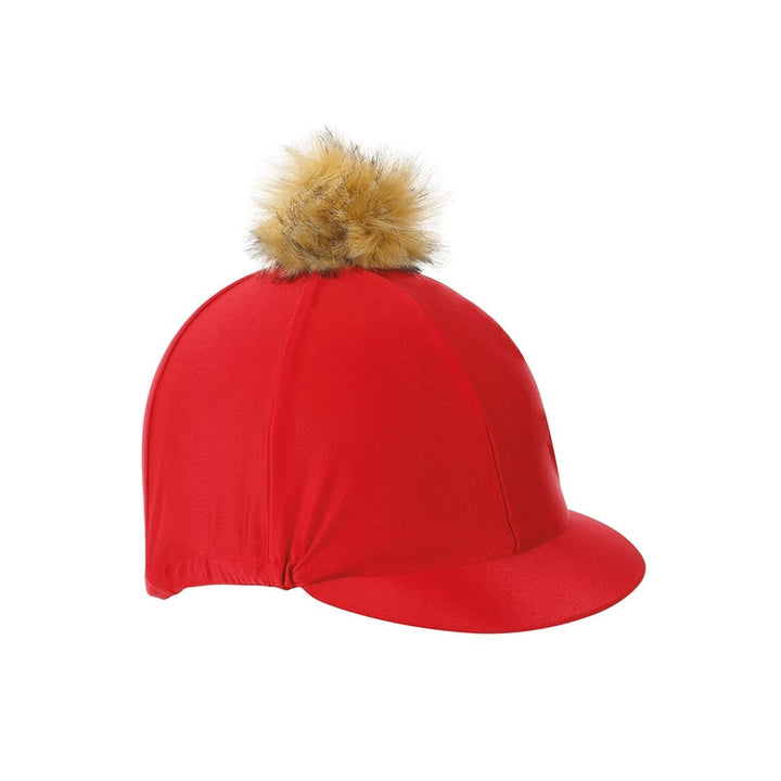 The Shires Hat Cover with Faux Fur Pom Pom in Red#Red